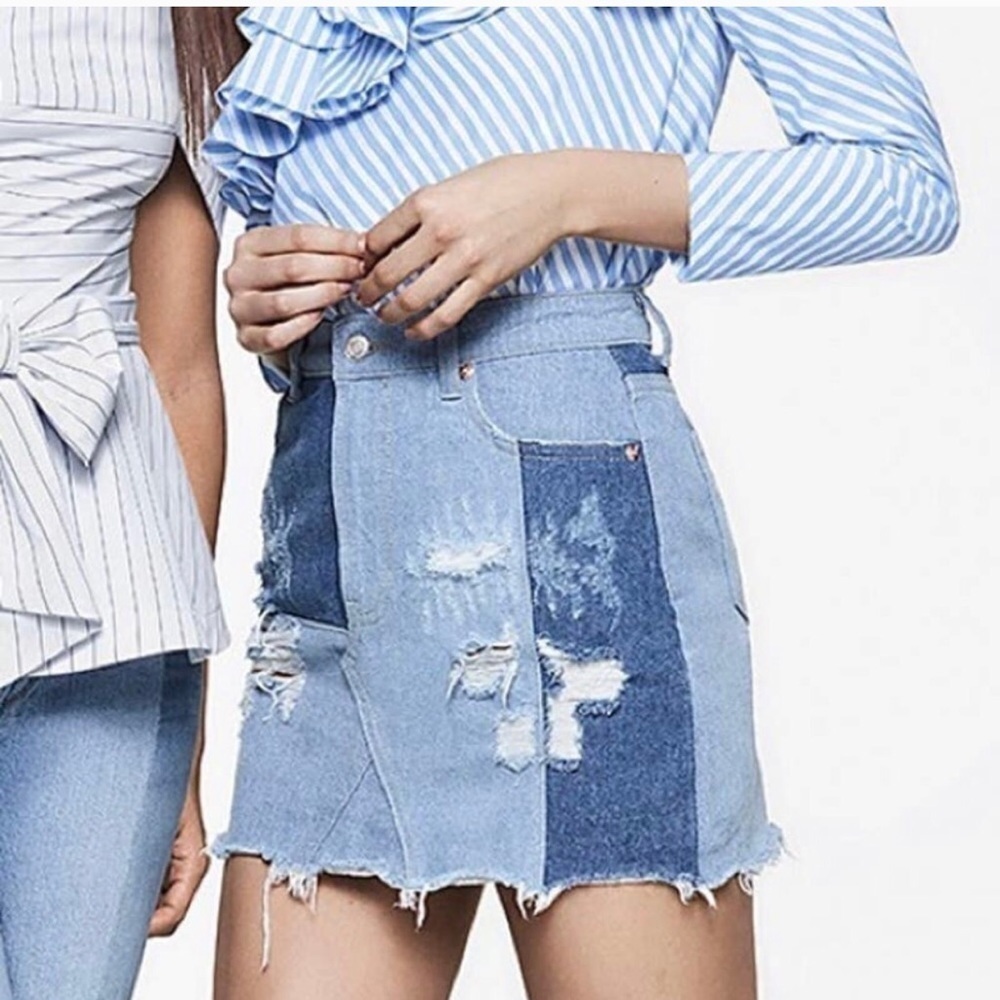 Sunset + Spring Patchwork Denim Mini Jean Skirt M - image 1